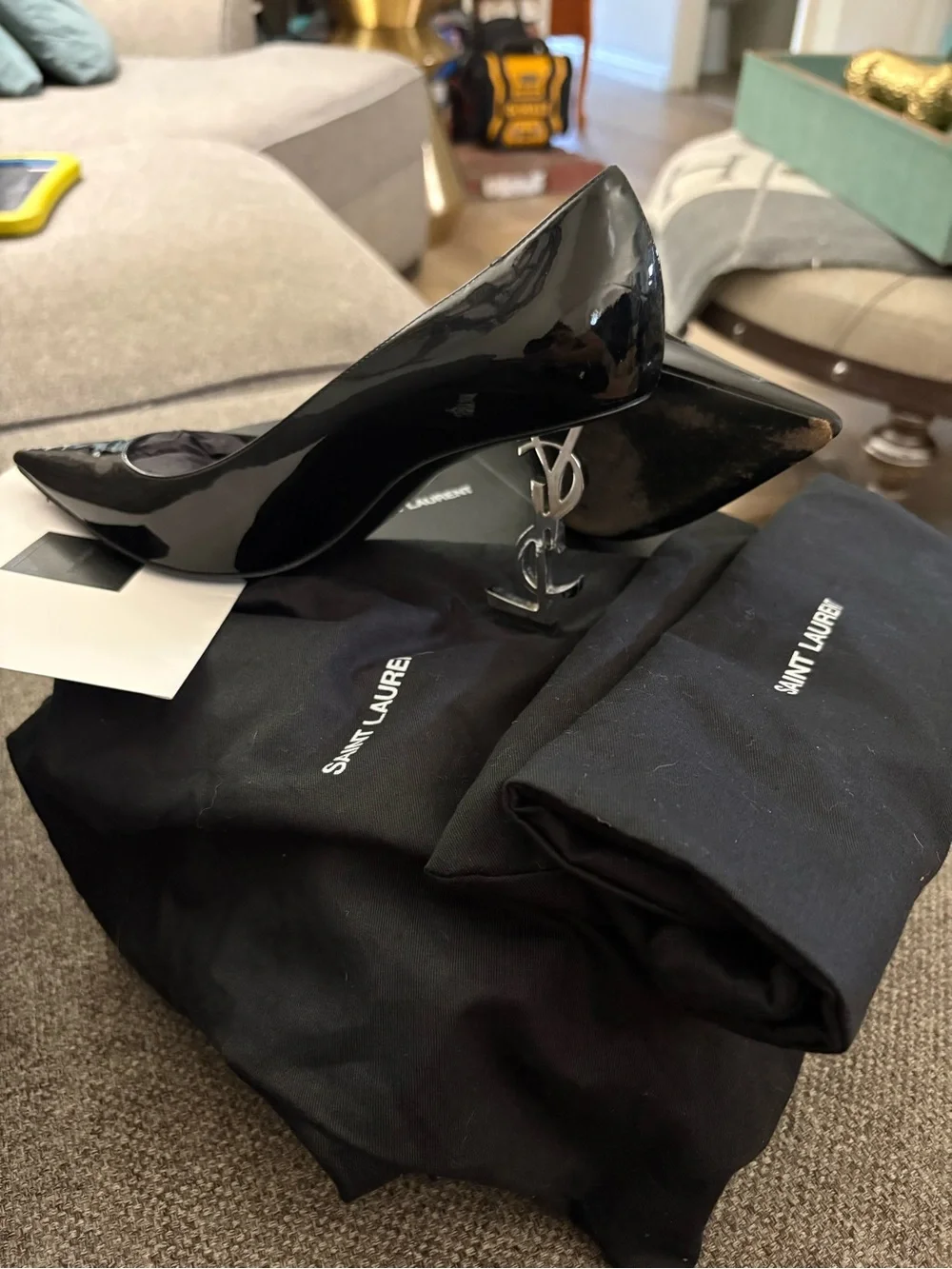 Saint Laurent Black Patent Pointed Toe Stiletto Pumps